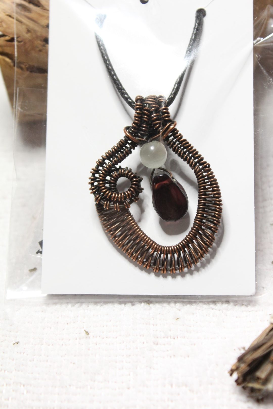 Basket weave glass Handcrafted Copper Wire Wrapped Pendants