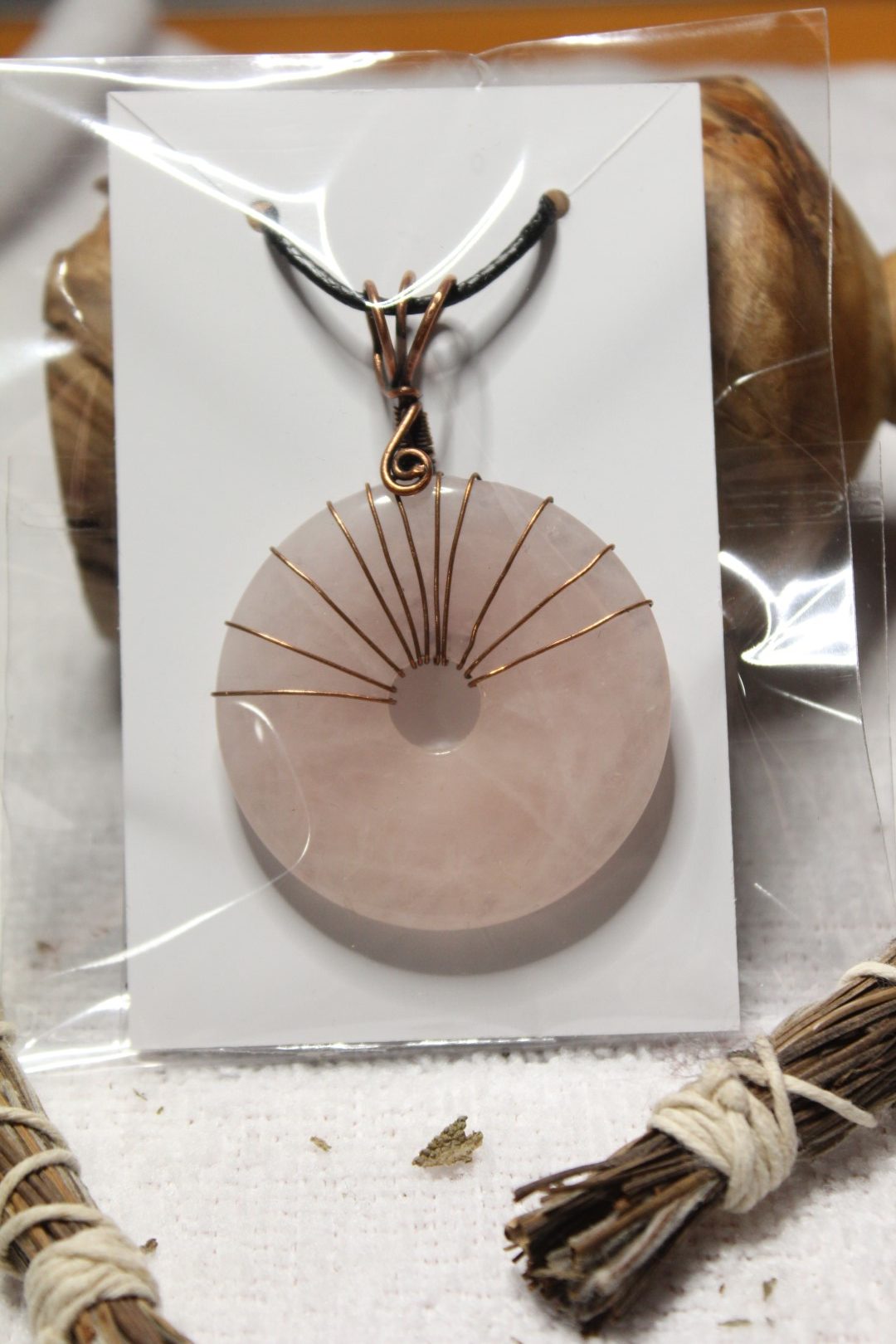 Pink quartz donut Handcrafted Copper Wire Wrapped Pendants