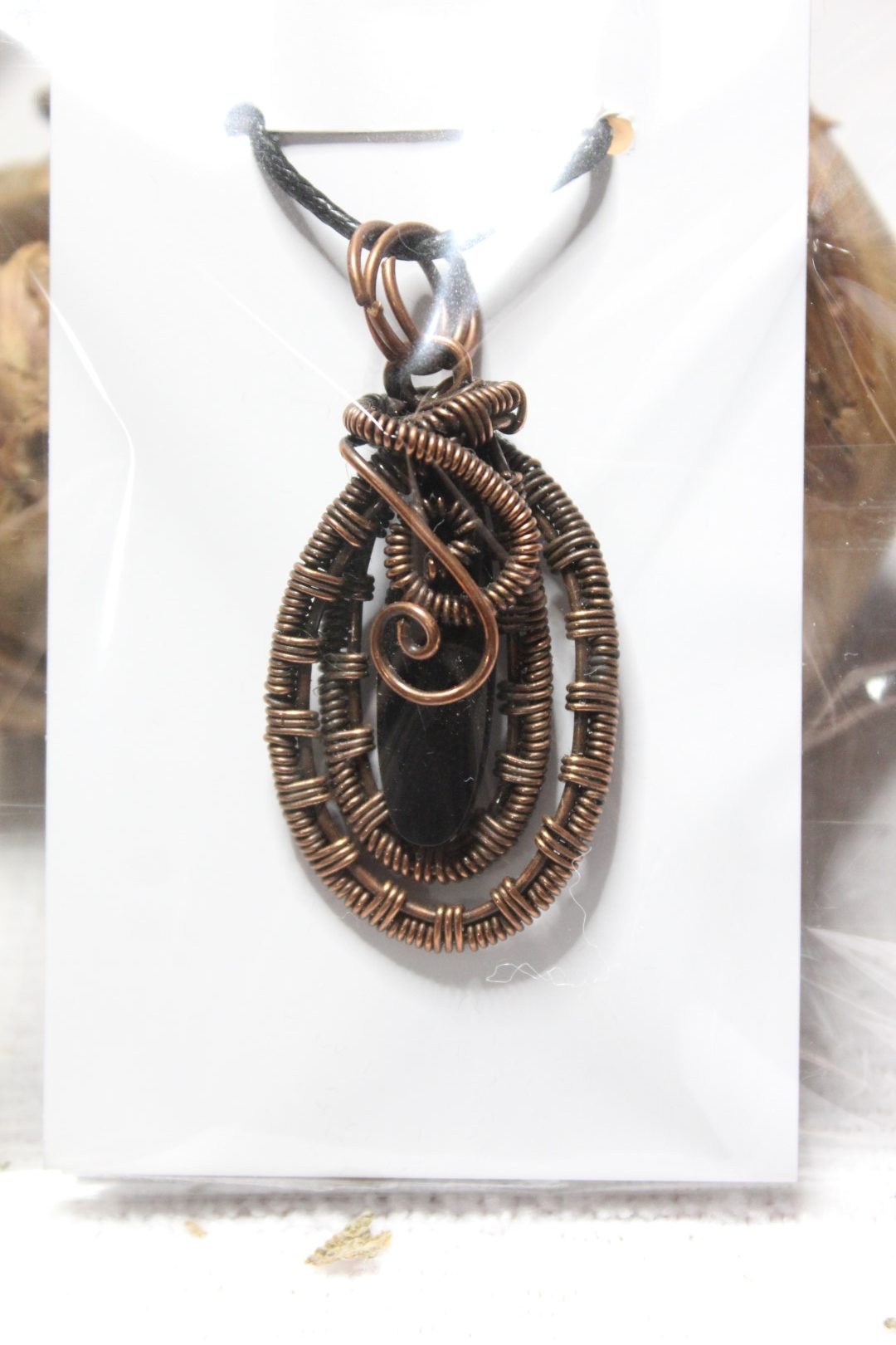 Black resin drop Handcrafted Copper Wire Wrapped Pendants