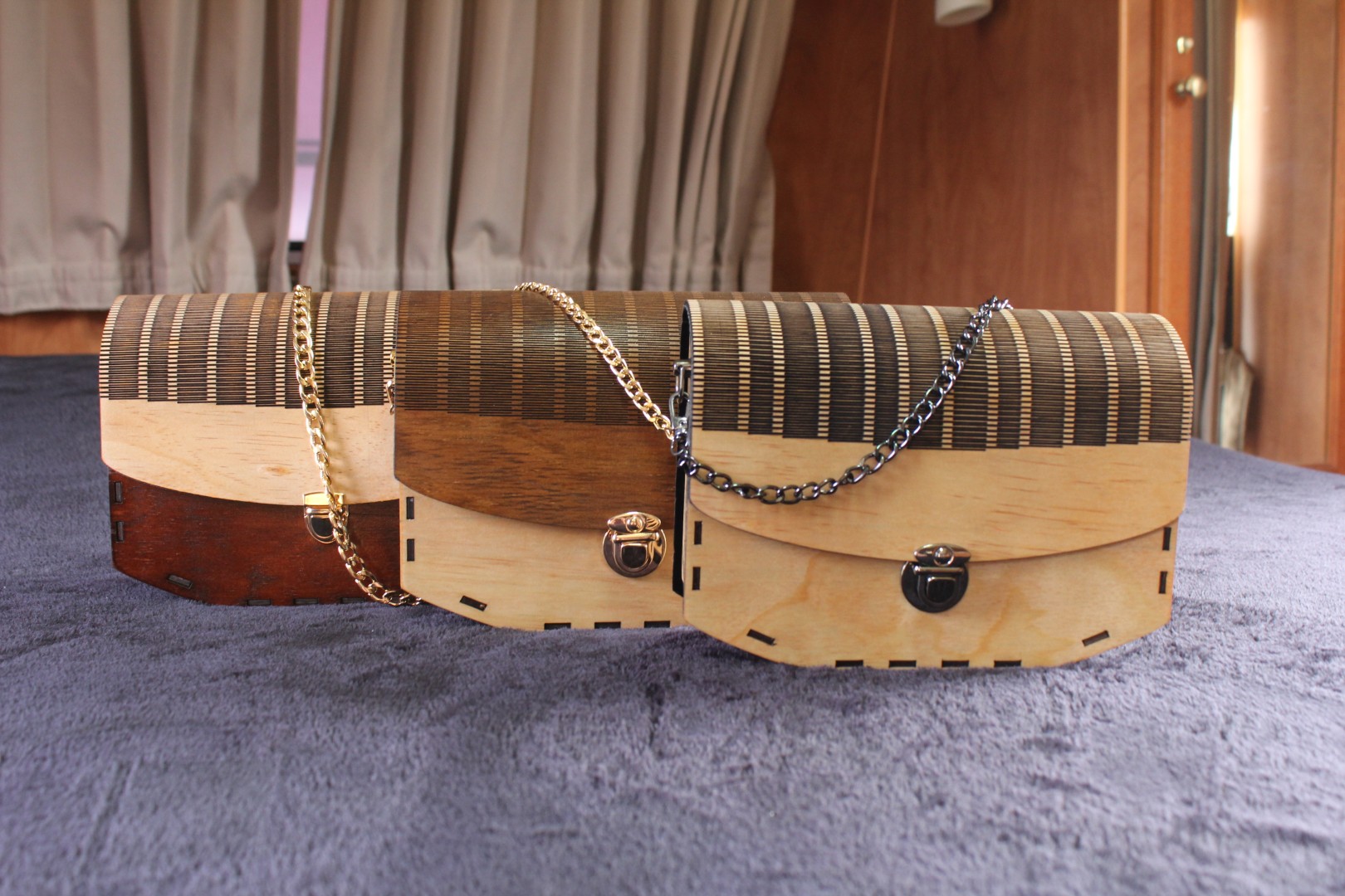 Handmade wooden handbags